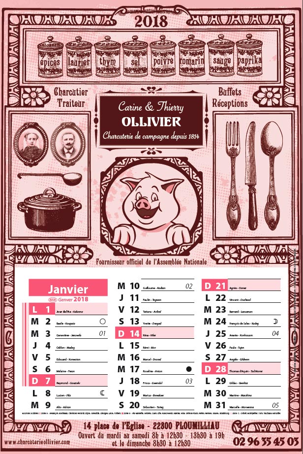 Charcuterie Ollivier calendrier 2018